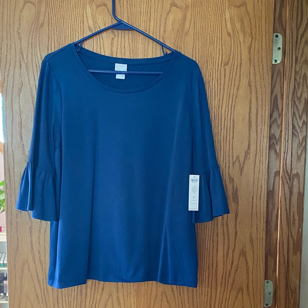 Chico's Deep Navy Blue Ruffle-Sleeve Top
